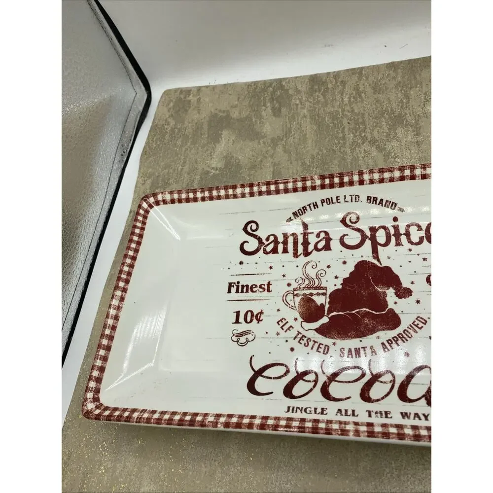 pier 1 Santa Spiced Cocoa Small Serving Platter White W /Red 6.5”X 12.5”